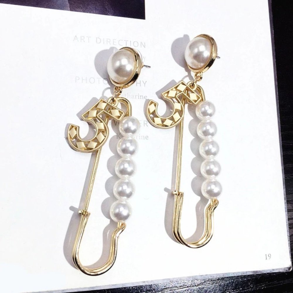 Gold Pearl Pin Style Number 5 Chic Paris Earrings